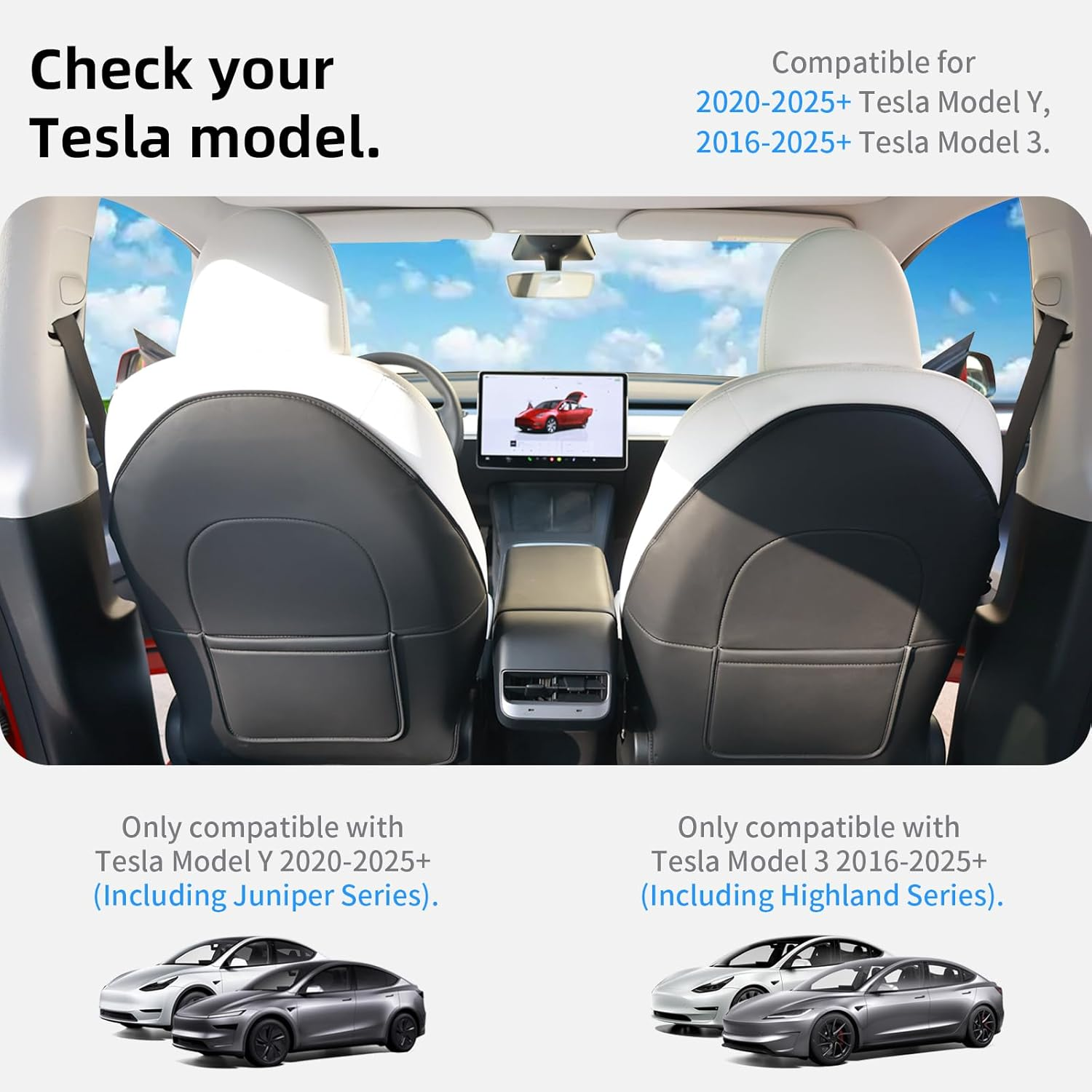 2Pcs for Tesla Model 3/Y Juniper/Highland Leather Seat Back Kick Protectors Accessories 2025 2026,Kids Kick Mats Seat Cover Waterproof Pet Protect Covers image number 1