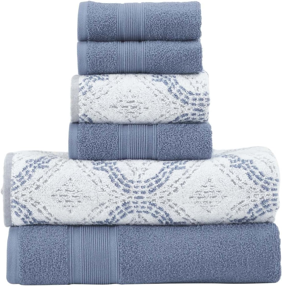 Modern Threads Capri 6-Piece Reversible Yarn Dyed Jacquard Towel Set - Bath Towels, Hand Towels, & Washcloths - Super Absorbent & Quick Dry - 100% Combed Cotton, Khaki