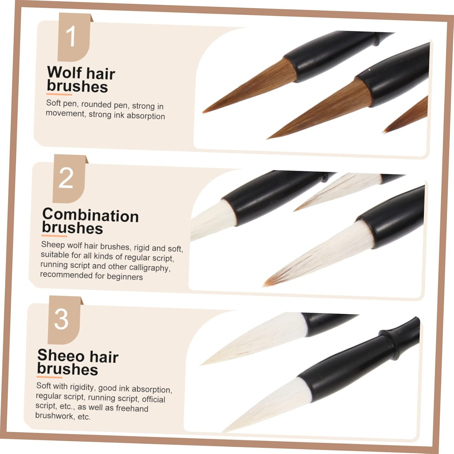 AUTSUPPL 9Pcs Portable Chinese Calligraphy Brush Light Brown Painting Pens for Traditional Calligraphy and Art for Chinese Ink Painting and Watercolor Techniques image number 1