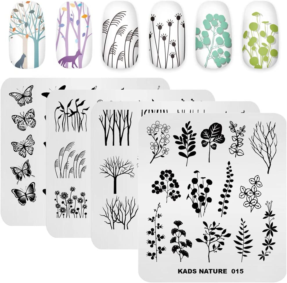 KADS 20Pcs Nail Stamp Plates Set - Leaves, Flowers, Animal Nail Art Templates (20 Pcs) image number 1
