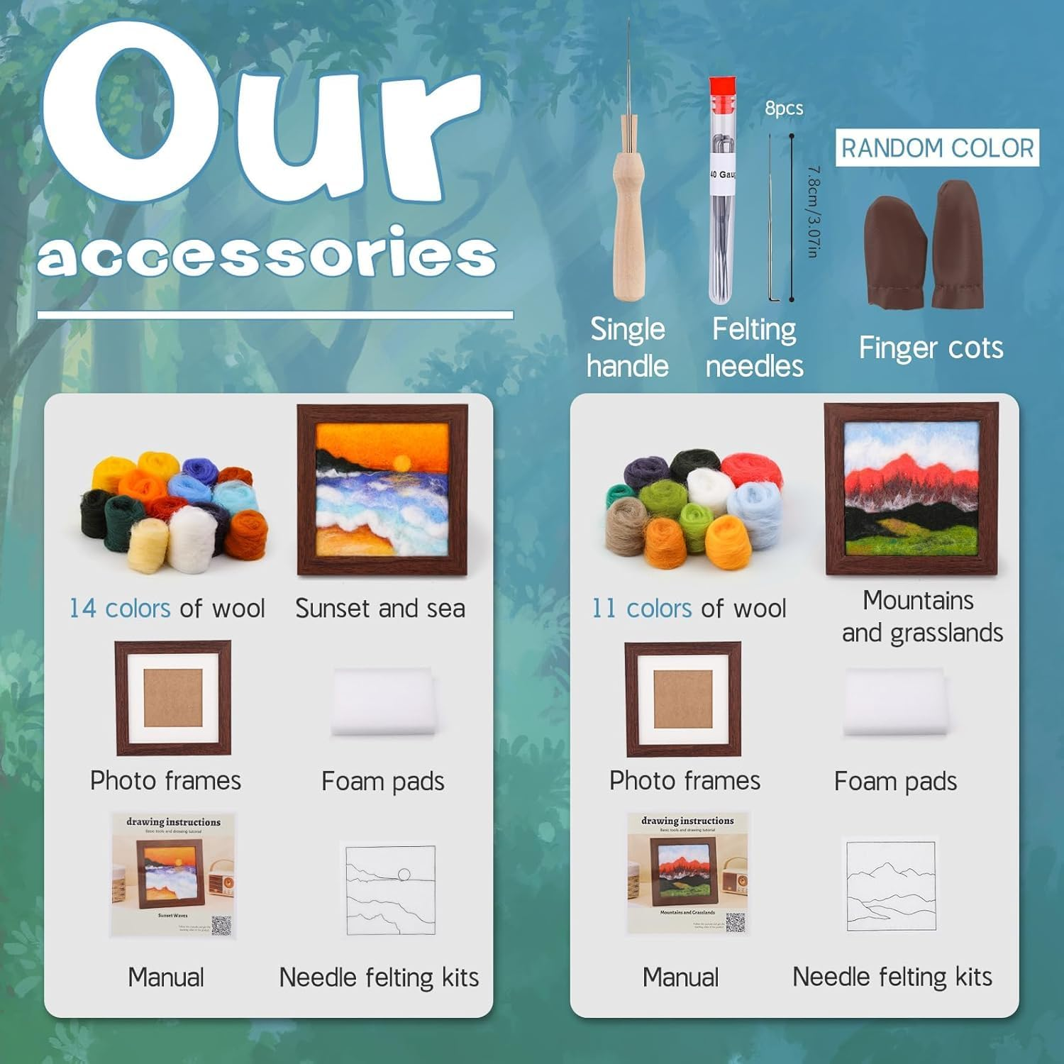 Needle Felting Kits for Beginners, Needle Felt Painting Kit, Wool Felting Kit with Picture Frame, Foam Pad, Felt Cloth, and Instructions, Used for Home Decoration image number 1