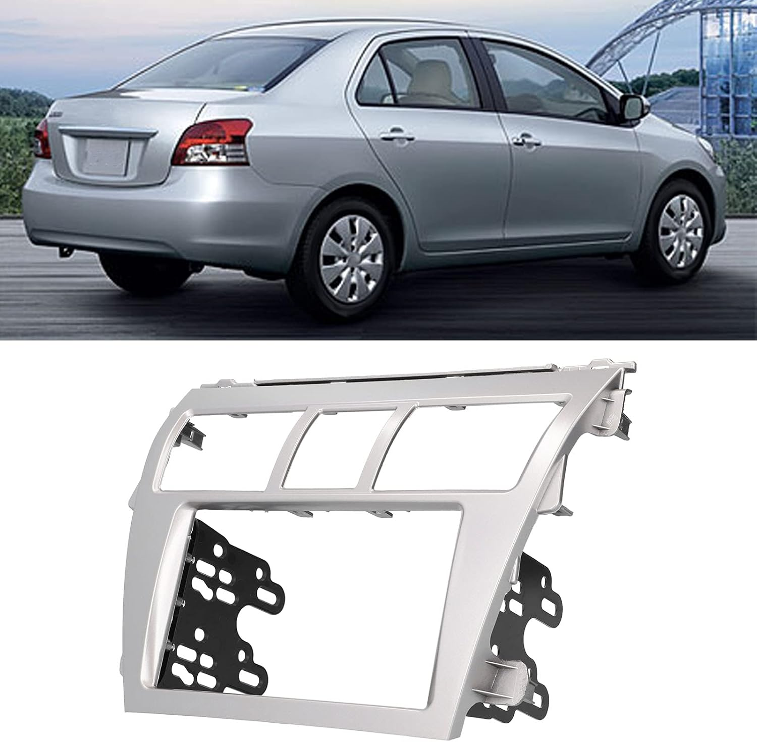 Radio Fascia, 2Din Car Stereo Navigation Refitted Dash Panel Kit Fit for Vios Belta Yaris Sedan, Car Dash Radio Fascia Panel Replacement, CD DVD Car Interior Decoration Accessories image number 5