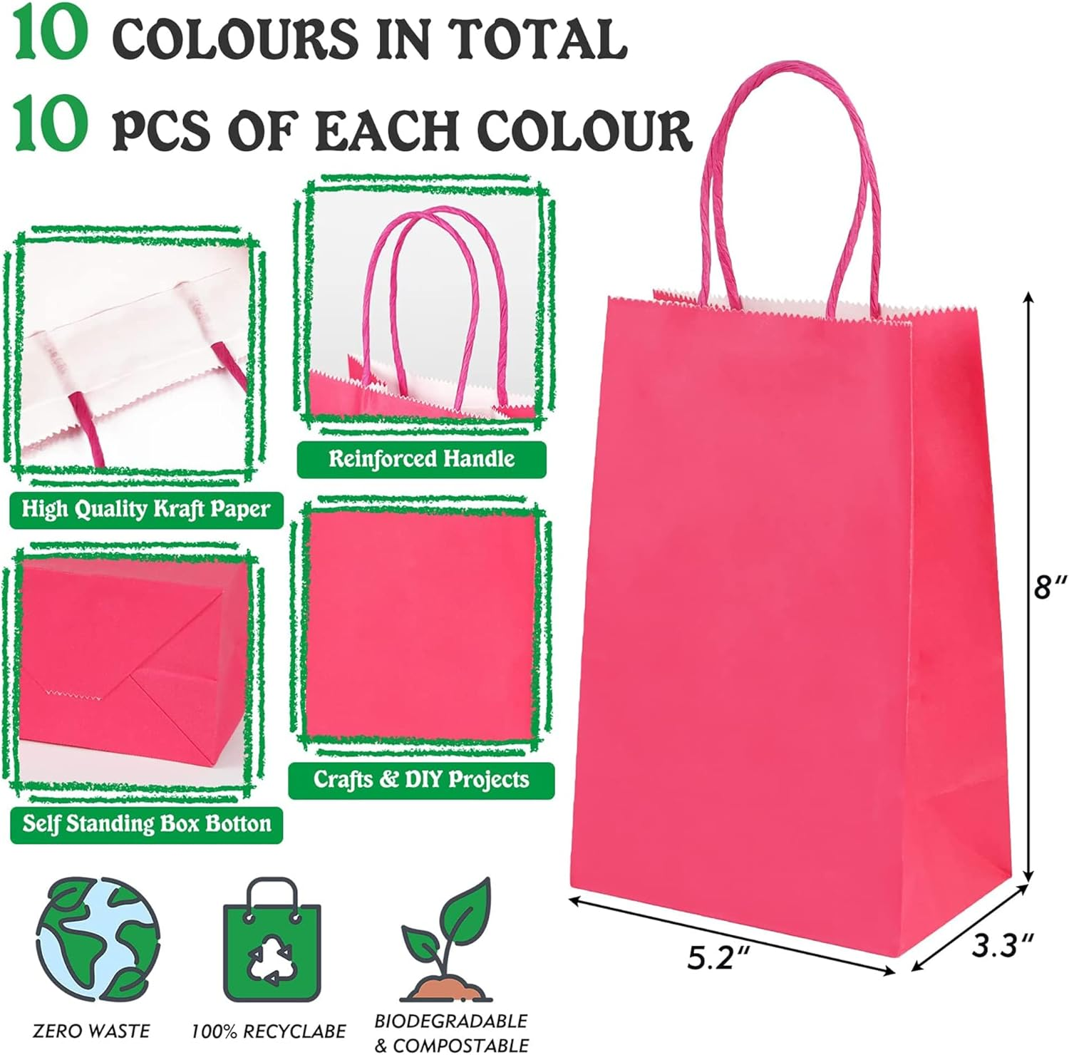 Igolife Gift Bags, 50 Packs Kraft Paper Party Favor Bags 20X13X8Cm, Shopping Bags Retail Bags Merchandise Bags Bulk with Handles Party Supplies image number 3