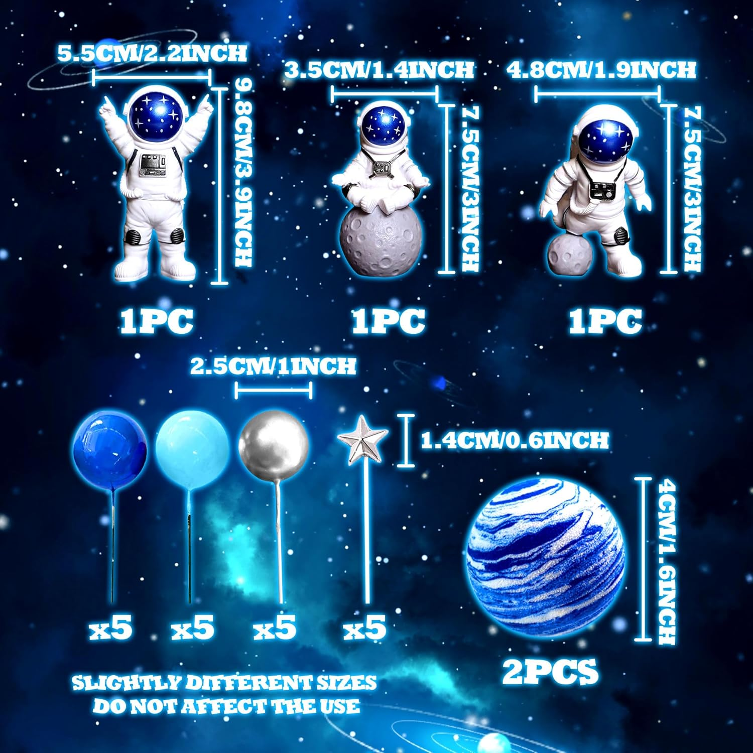 Jevenis Space Cake Toppers Outer Space Astronaut Rocket Stars Cake Decorations for Birthday Party Supplies Baby Shower