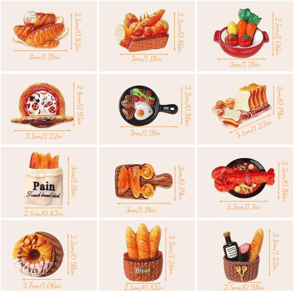 12 Pcs Whimsical Food-Themed Refrigerator Magnets,With Magnetic Attachment Resin Material for Refrigerators,Whiteboard,Blackboard,Home Decor image number 6