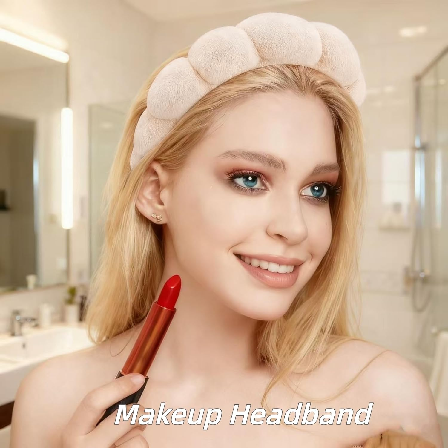 Yaqulen 7-Piece Spa Set, Facial Headband, Spa Headband and Wristband Set, Skincare Headband, College Style Girl Gift, Hair Accessories for Women and Girls(Khaki) image number 3