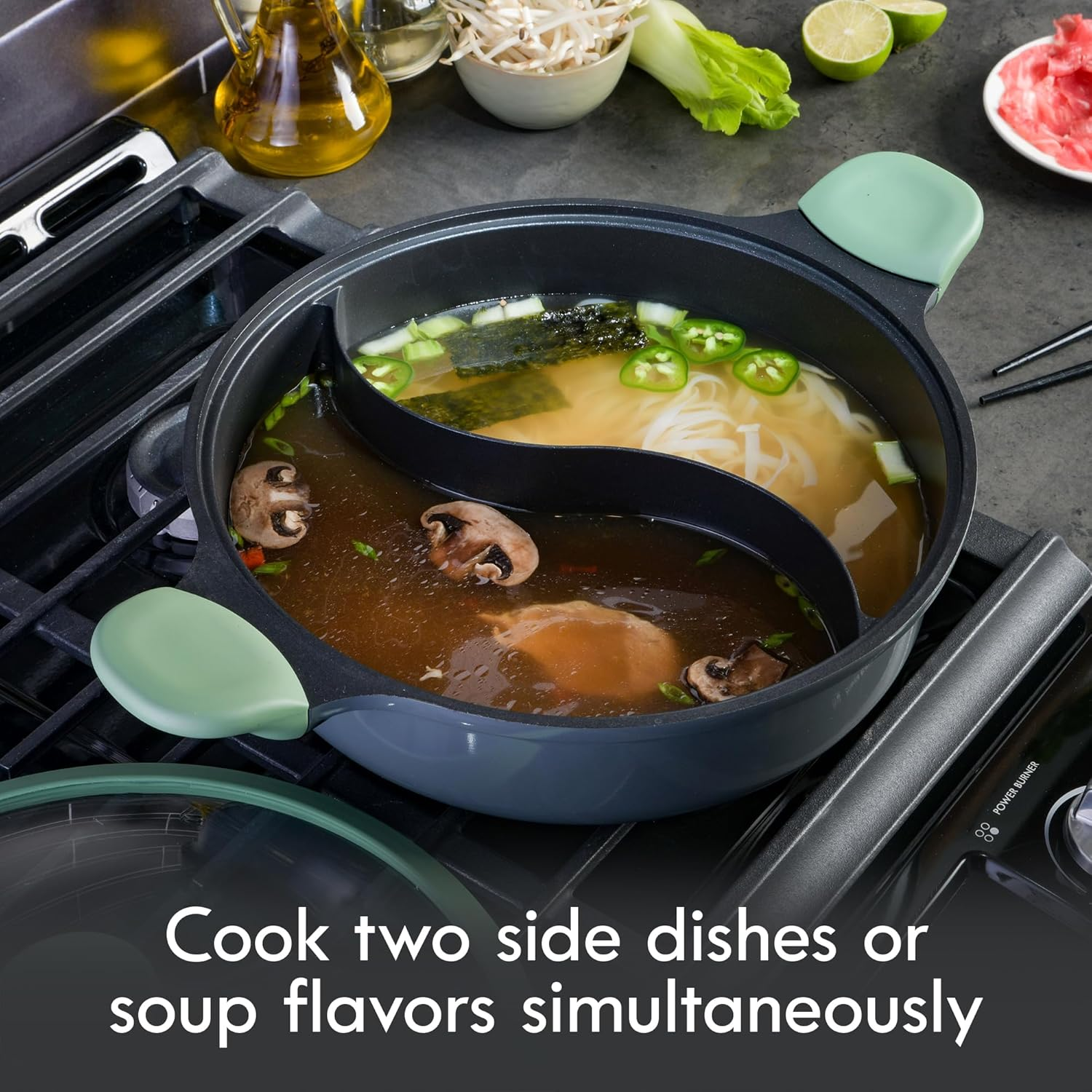 Kenmore Theodore 6.5 QT Cast Aluminum Everyday Pan Hot Pot W/Dividers, Nonstick Interior, and Lid image number 2