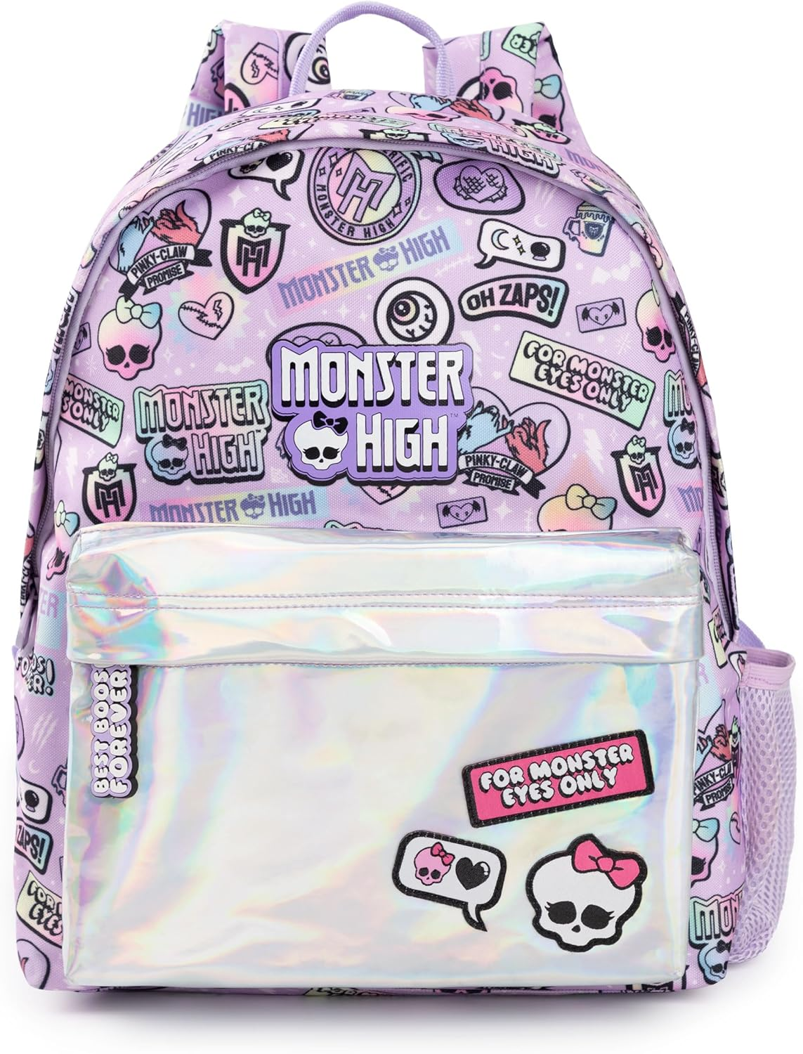 Monster High Girls Backpack | Pink & Silver Rucksack with Adjustable Straps | Reflective Pocket & Badge All over Print Practical & Organised Luggage Sports School Bag | Doll TV Series Merchandise Gift image number 5