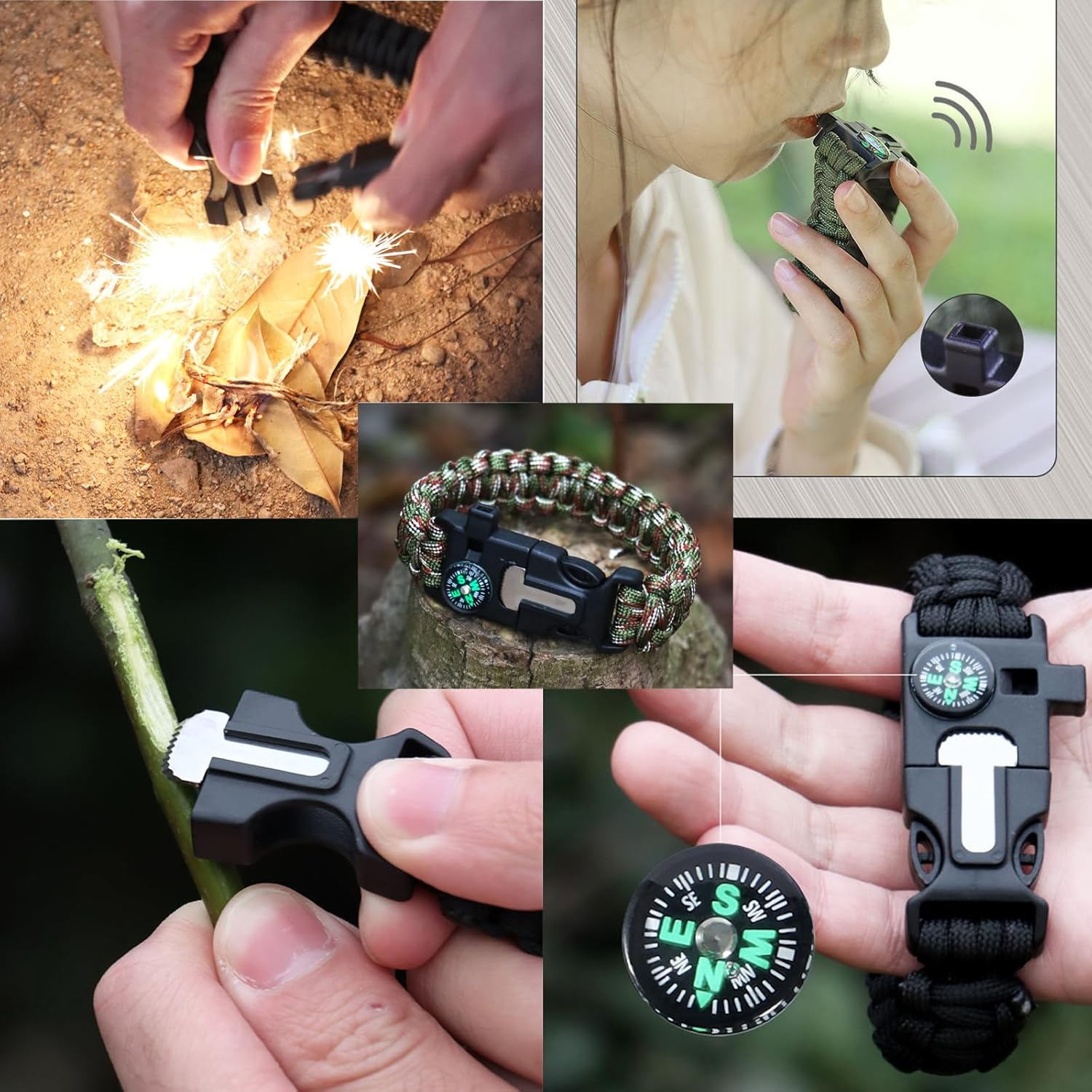 3 Pack Paracord Bracelet, 5 in 1 Paracord Bracelets,Fire Starter, Loud Whistle, Reliable Compass, Rope Cutter, Reliable Paracord image number 3