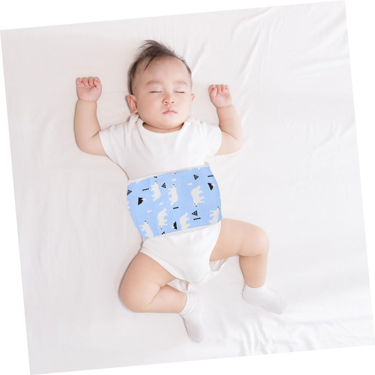 Infant Belly Wrap Newborn Belly Band Cotton Navel Cover Portable Cord Belt Soft Baby Supplies for Autumn Winter (Arctic Bear Blue, Size 80) image number 6