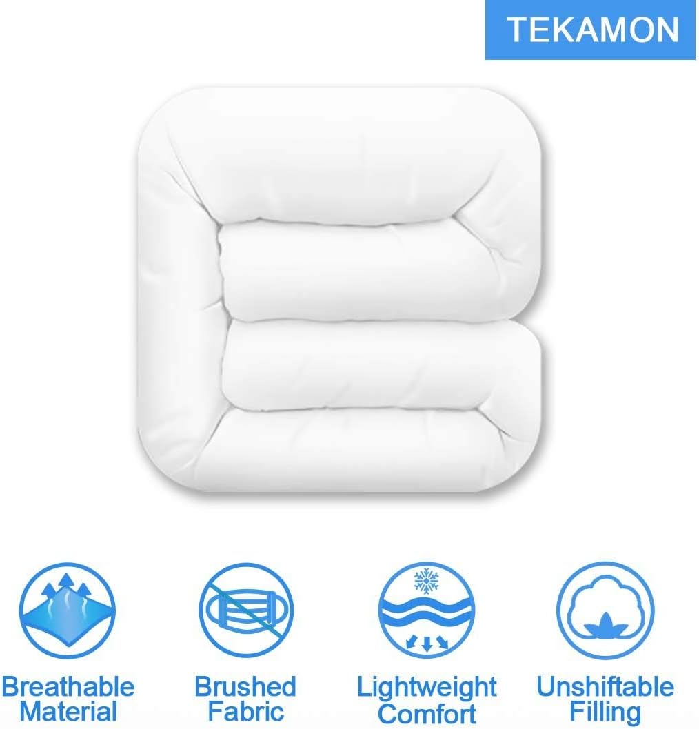 TEKAMON All Season Queen Comforter Winter Warm Summer Soft Quilted down Alternative Duvet Insert Corner Tabs, Machine Washable Fluffy Reversible Collection for Hotel, Snow White image number 6
