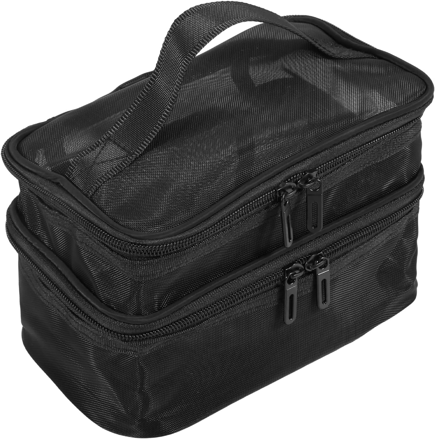 ZFLYCANP Large Capacity Mesh Pouch Double Layer Transparent Travel Toiletry Bag with Handle and Double Zippe for Makeup Organization Business Trips Vacation Travel (Beige)