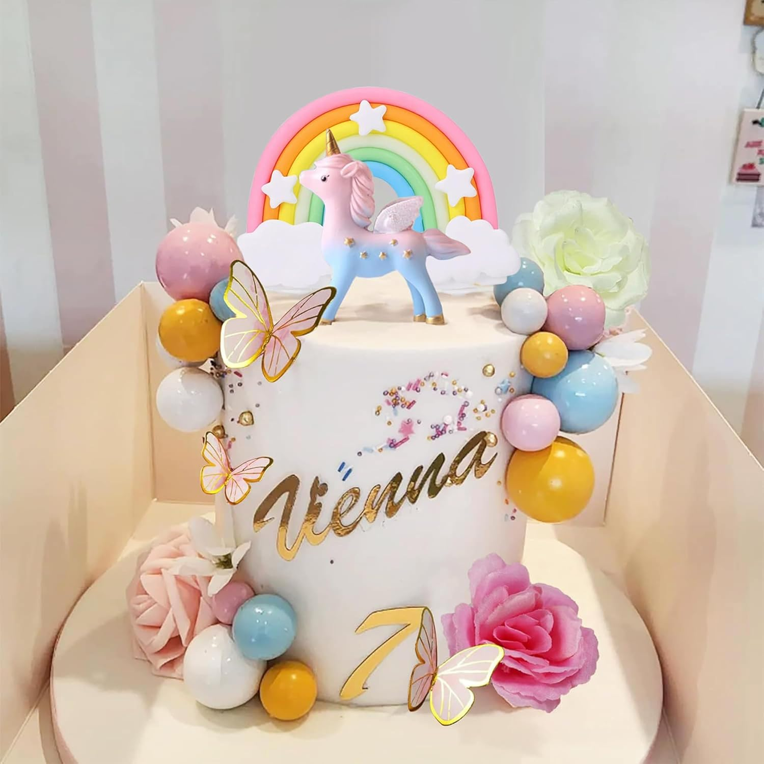 40 Pcs Unicorns Theme Cake Decorating Kit; Baby Shower Kids Birthday Party Creative Theme Cartoon Cake Topper Accessories image number 4