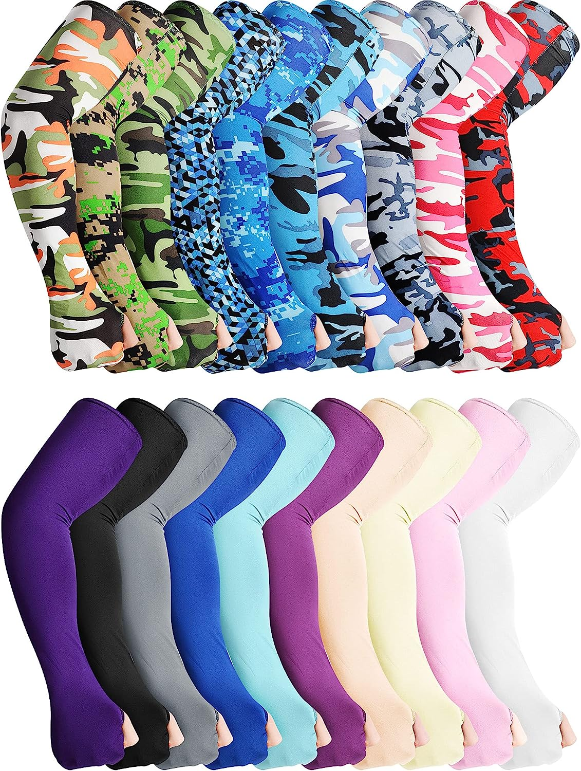 Geyoga 20 Pairs Sun Protection Arm Sleeves Fingerless Gloves Unisex Arm Covers Ice Silk Cooling Sleeves Protective Non-Slip Arm Sleeves for Outdoor Sports Running Cycling Driving, 20 Colors image number 5