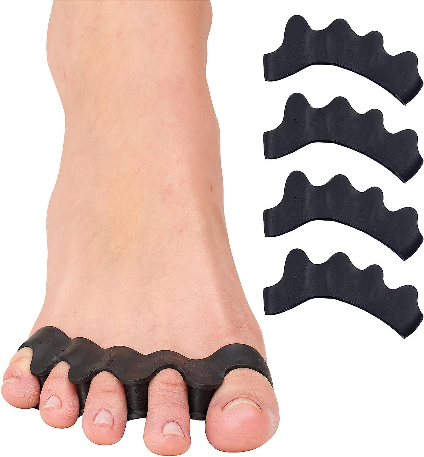 Toe Separators &ndash; 2 Pairs ZANZER Soft Gel Toe Spacer Premium Bunion Corrector for Women & Men,Toe Spacers for Feet for Hammer Toe Straightener,Therapeutic Relief from Plantar Fasciitis,Claw Toes (Black + Black) image number 3