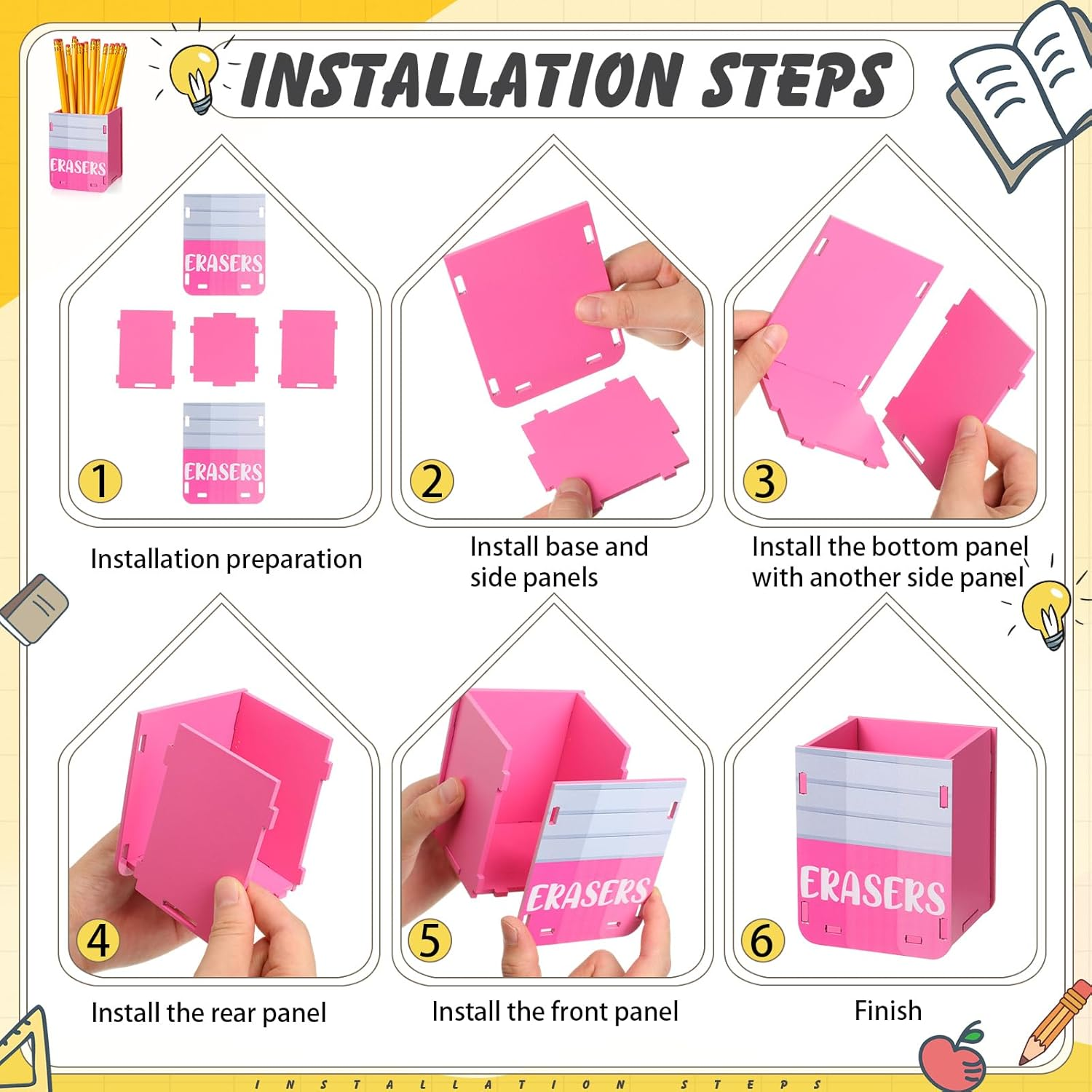 Amazingspark 3 Pcs Pencil Shaped Holder Sharp and Eraser and Dull Holder Wooden Dispenser Pencil Storage Organizer for Back to School Management Organization(Cute) image number 1