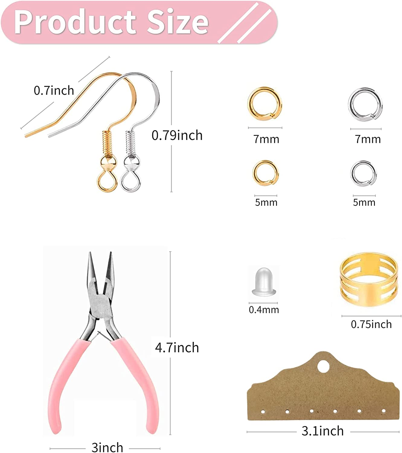 AUXIN 952 Pcs Earring Hooks Kit for Jewelry Making, Earring Making Kit with Hypoallergenic Fish Hooks Earring Backs Earring Cards Jump Rings Plier for DIY Earrings (Gold & Silver) image number 2