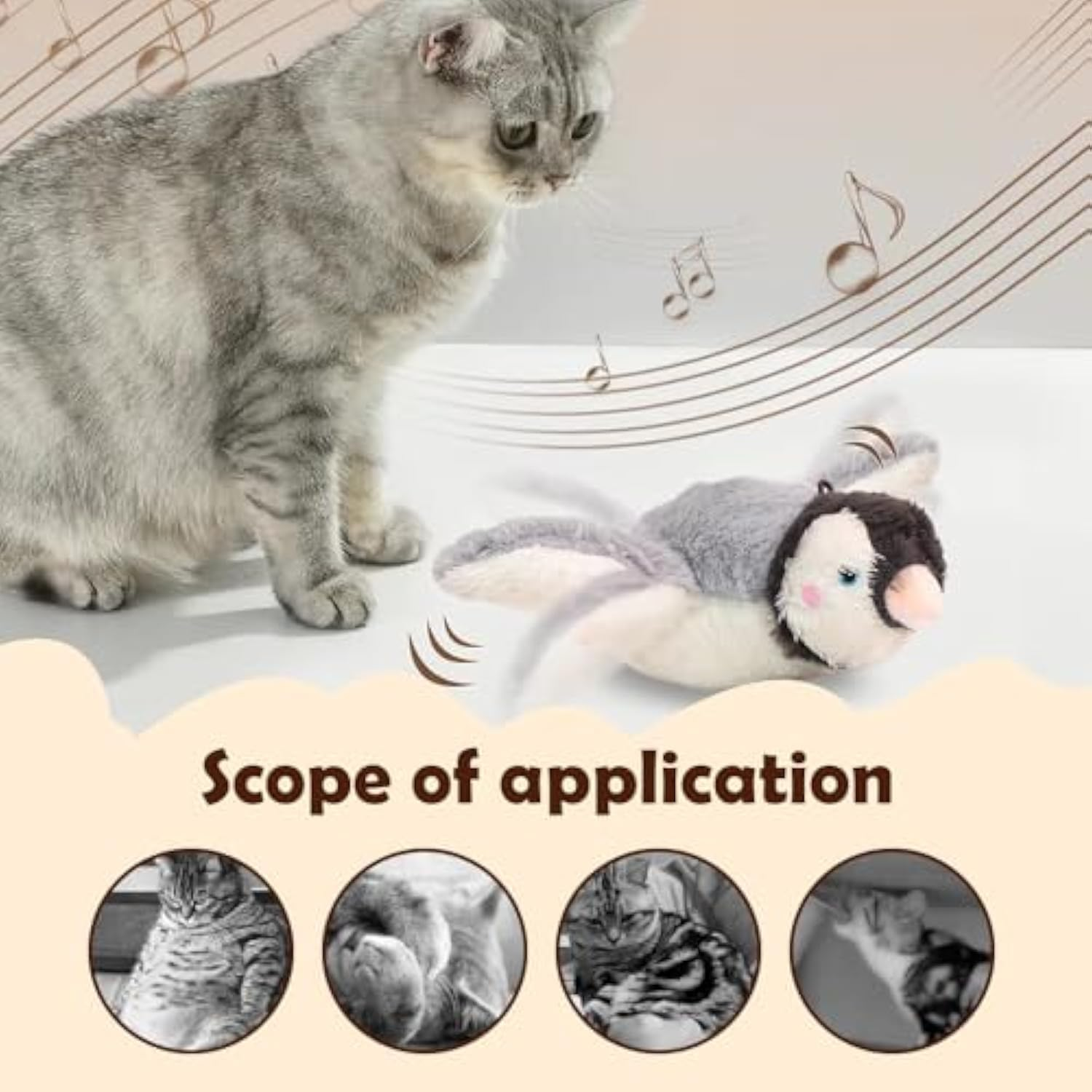 Interactive Flapping Bird Cat Toy with Chirping Sounds, Plush Flying Bird Toy for Indoor Cats (4#) image number 3