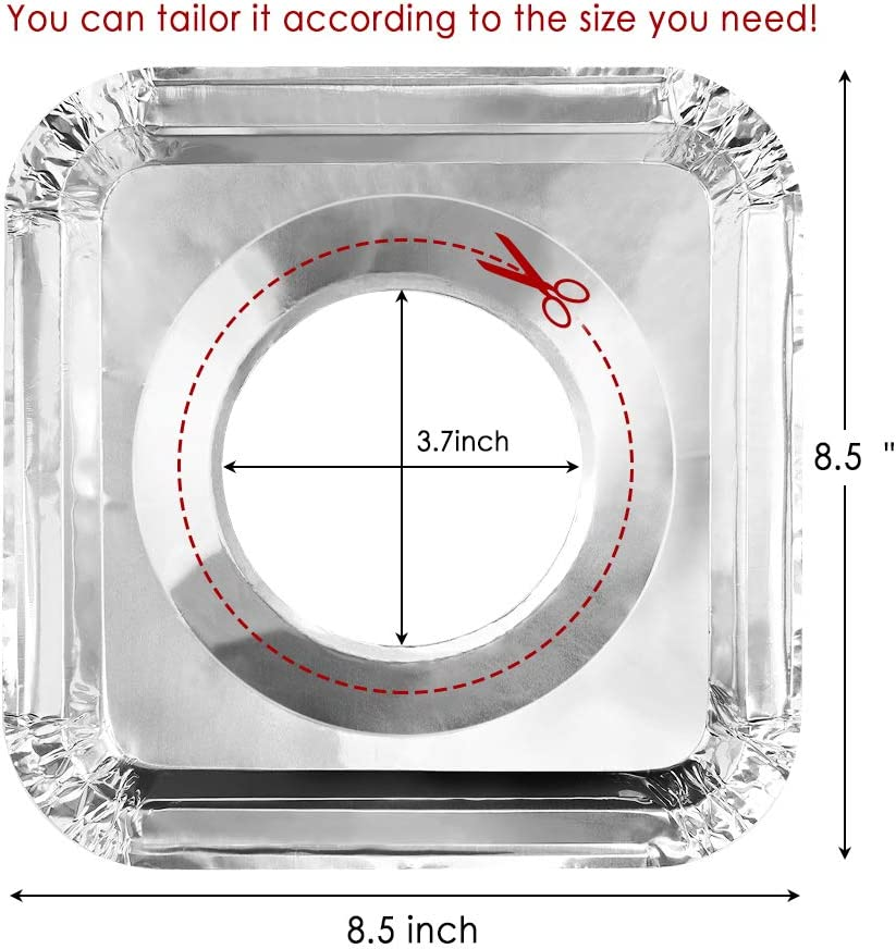 Stove Burner Covers - 50 Pcs 8.7" X 8.7" Square Aluminum Foil Gas Stove Burner Covers Disposable Range Protectors Bib Gas Top Liners Stove for Easy Clean