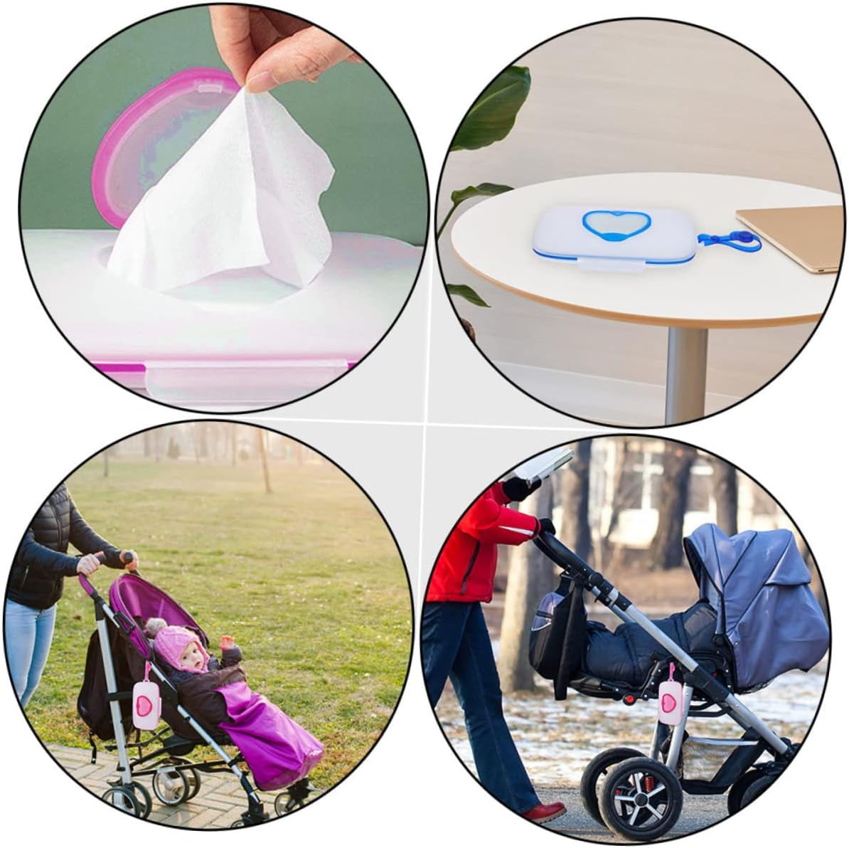 Ifundom Portable Baby Wet Tissue Case Set 2Pcs Reusable Outdoor Infant Wet Wipes Storage Box Lid White Pink and White Blue for Babies image number 4
