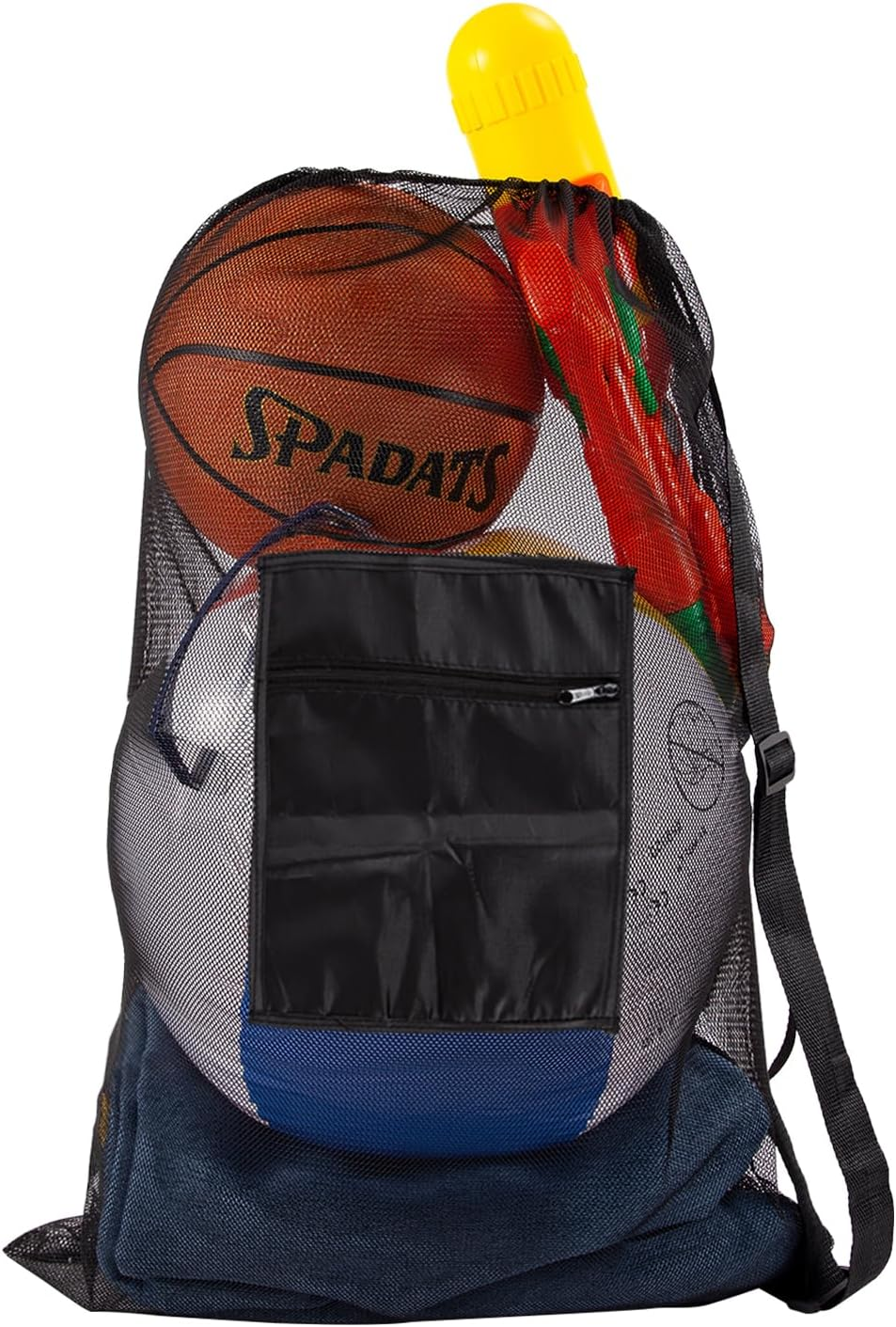 Extra Large Ball Bag Mesh, 101.6 X 76.2 Cm Heavy Duty Sports Bag for Basketball Soccer Volleyball Football, Adjustable Shoulder Strap, Team Balls Equipment Carrier, 600D Heavy Duty Mesh (Large)