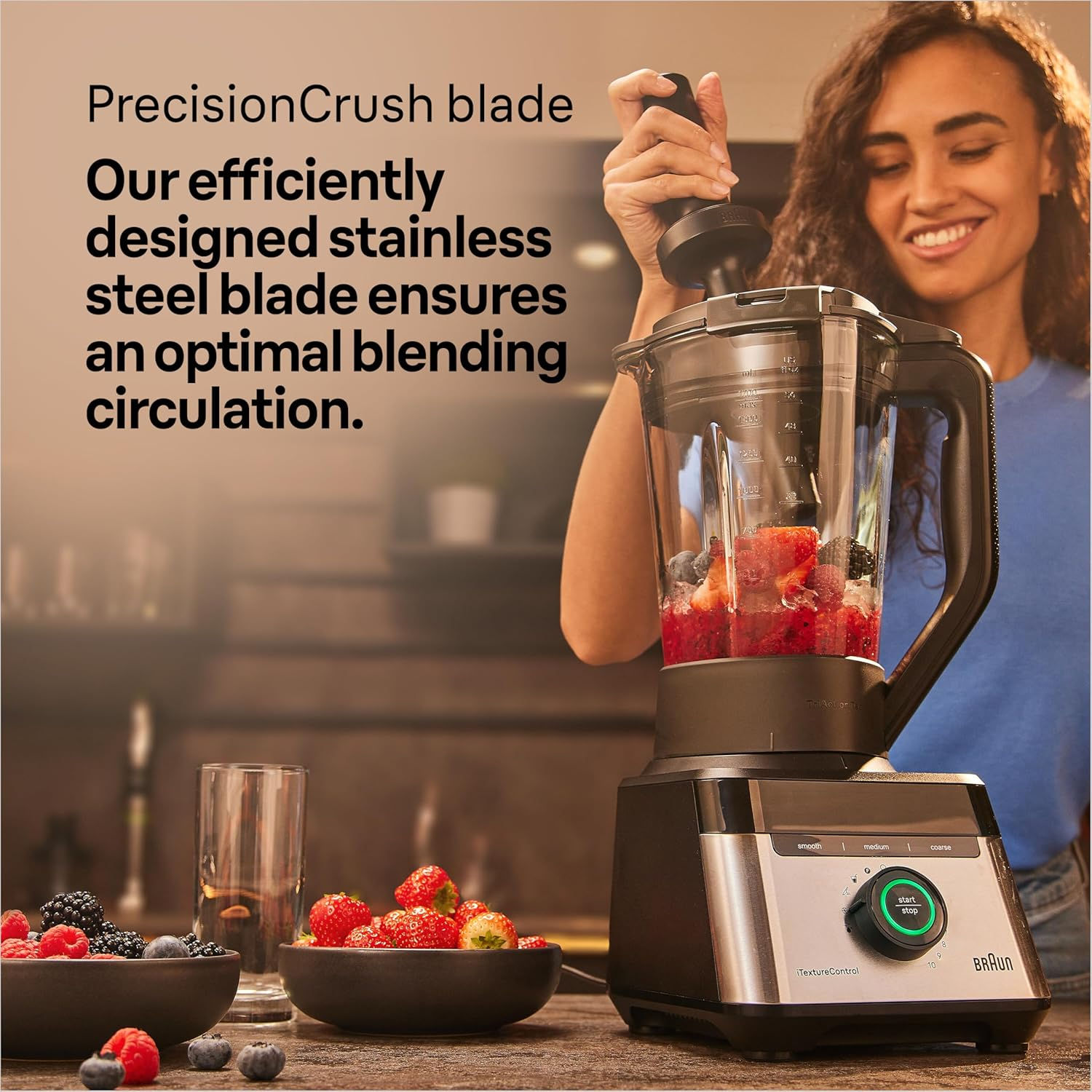 Braun Household Powerblend 7 JB7550BK, Jug Blender with Triangular Glass Jug, 10 Speed + Pulse Function, Precisioncrush Blade, Clean Program, Tamper and 600Ml Bottle Included, 1400W, Black image number 2