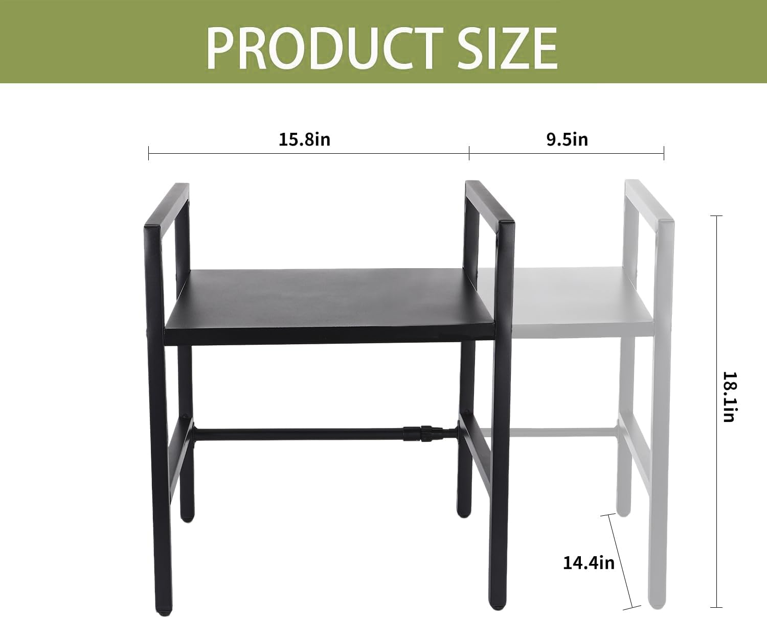 Expandable Microwave Rack for Kitchen Countertop - Carbon Steel Shelf with 6 Hooks, Knife Holder, Cutting Board & Chopstick Organizer, Space-Saving Storage (Double-Layer) image number 4