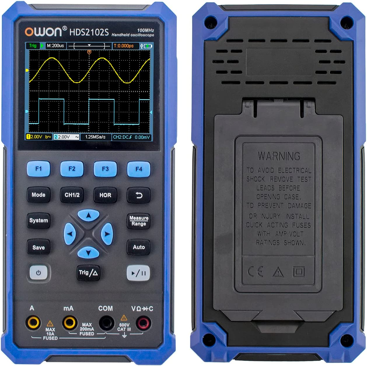 OWON HDS2102S 2CH Handheld Oscilloscope 100Mhz Bandwidth 20000 Counts Multiumeter OSC + DMM + Waveform Generator