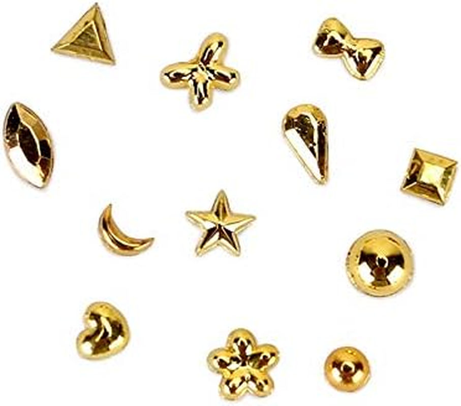 1 Wheel 3D Golden Heart Star Moon Shape Nail Studs DIY Metal Mixed Triangle Square Manicure Tips Nail Art Decorations Zhengpingpai