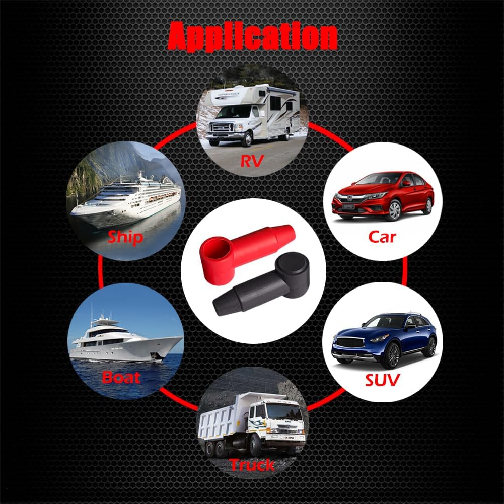 Ampper 12 Pcs Long Silicone 1/4", 5/16" Stud Terminal Covers, Flexible Post Terminal Cover Protector Boot for Battery Power Junction Block Post, Fits 6-1 Gauge Wire (Black) image number 5