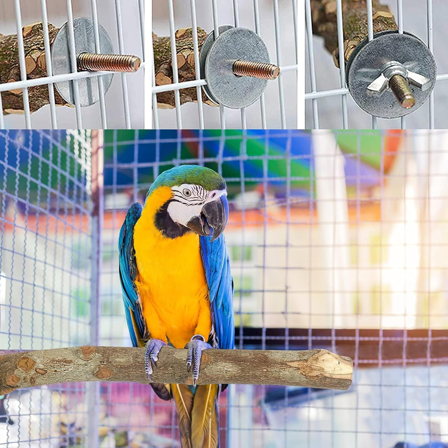 Bird Perches 6 Pack Parakeet Toys Wooden Parrot Stand Branch,With Bird Feeding Cup Set,Round Platform Paw Grinding Stick Platform Bird Exercise Training Climbing Toys for Bird Cage Accessories