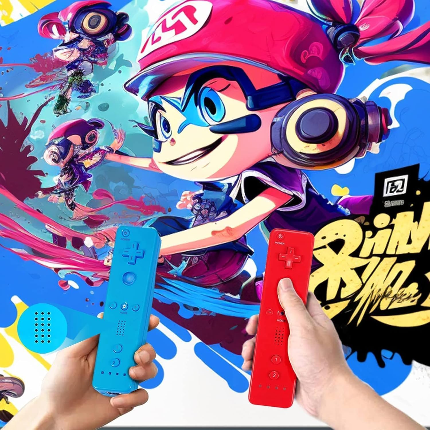 Wii Controller 2 Pack - Wii Remote with Silicone Case and Wrist Strap (Red+Blue) image number 1