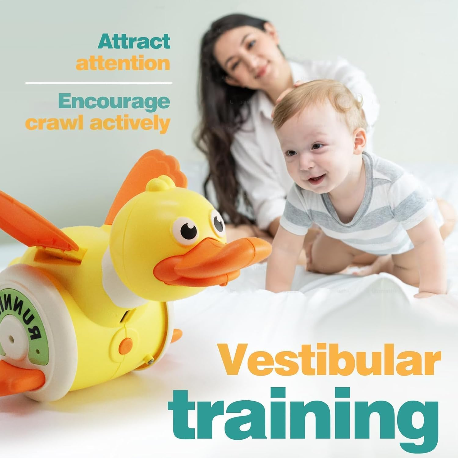 Duck Toys for Toddlers 1-3, Tummy Time Crawling Toys for Babies 6-12 12-18 Months, Light up Musical Dancing Walking Duck Learning for Infants Newborn 0-3-6 Months Boys&Girls (Yellow) - Green image number 2