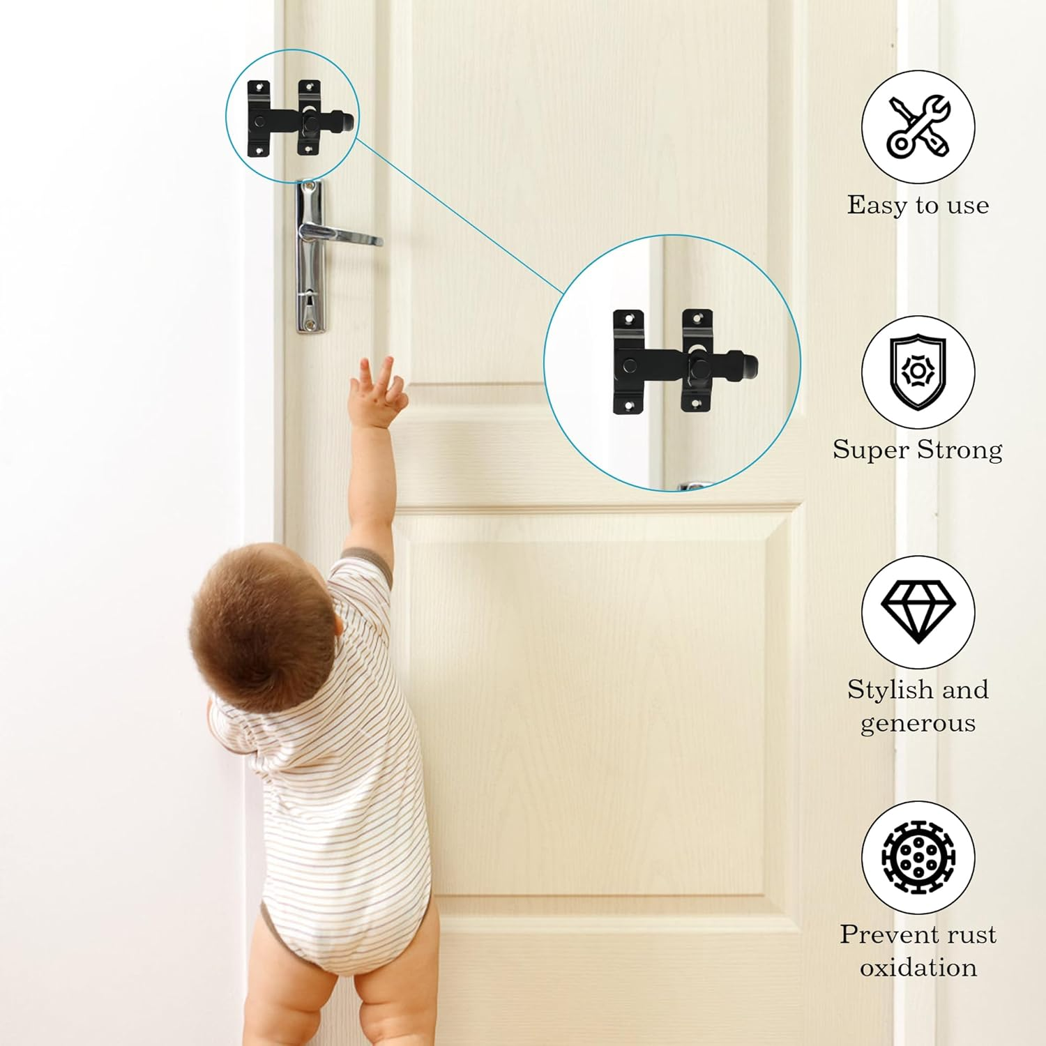 Alise Flip Latch Gate Latches Safety Door Lock Catch for Barn Wood Fence Sliding French Doors,Heavy Duty Thicker Stainless Steel Gate Hardware Locks,Black image number 4