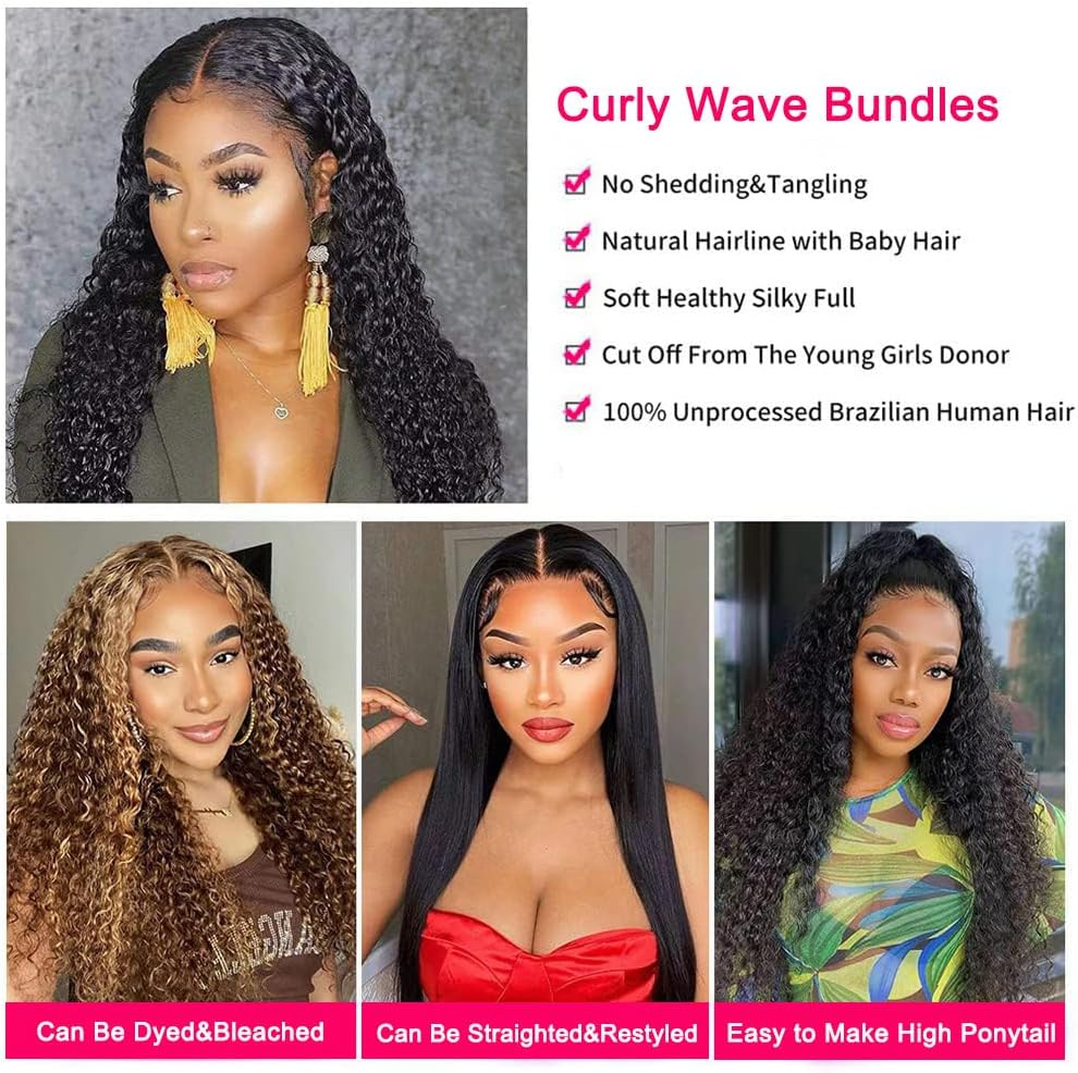 Curly Wave Bundles, Human Hair, Brazilian Curly Human Hair Bundles, 3 Bundles, Kinky Curly Human Hair, Brazilian Virgin Human Hair Bundles, 80 G/Bundle (Total 240 Grams), 12 14 16 Inches, Natural