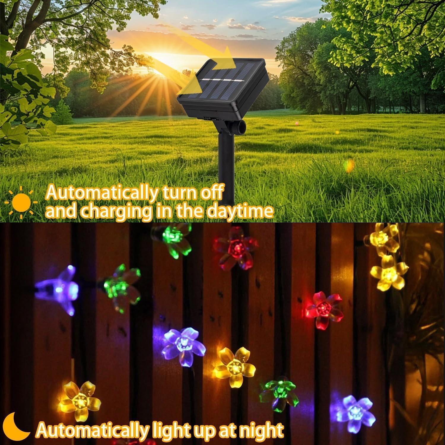 Solar String Lights Garden, 23Ft 8 Modes 50 LED Blossom Solar Powered Fairy Lights Waterproof Outdoor Flower String Lights for Patio, Yard, Home, Lawn, Party Decorations (Multicolor, 7M 50Leds) image number 7