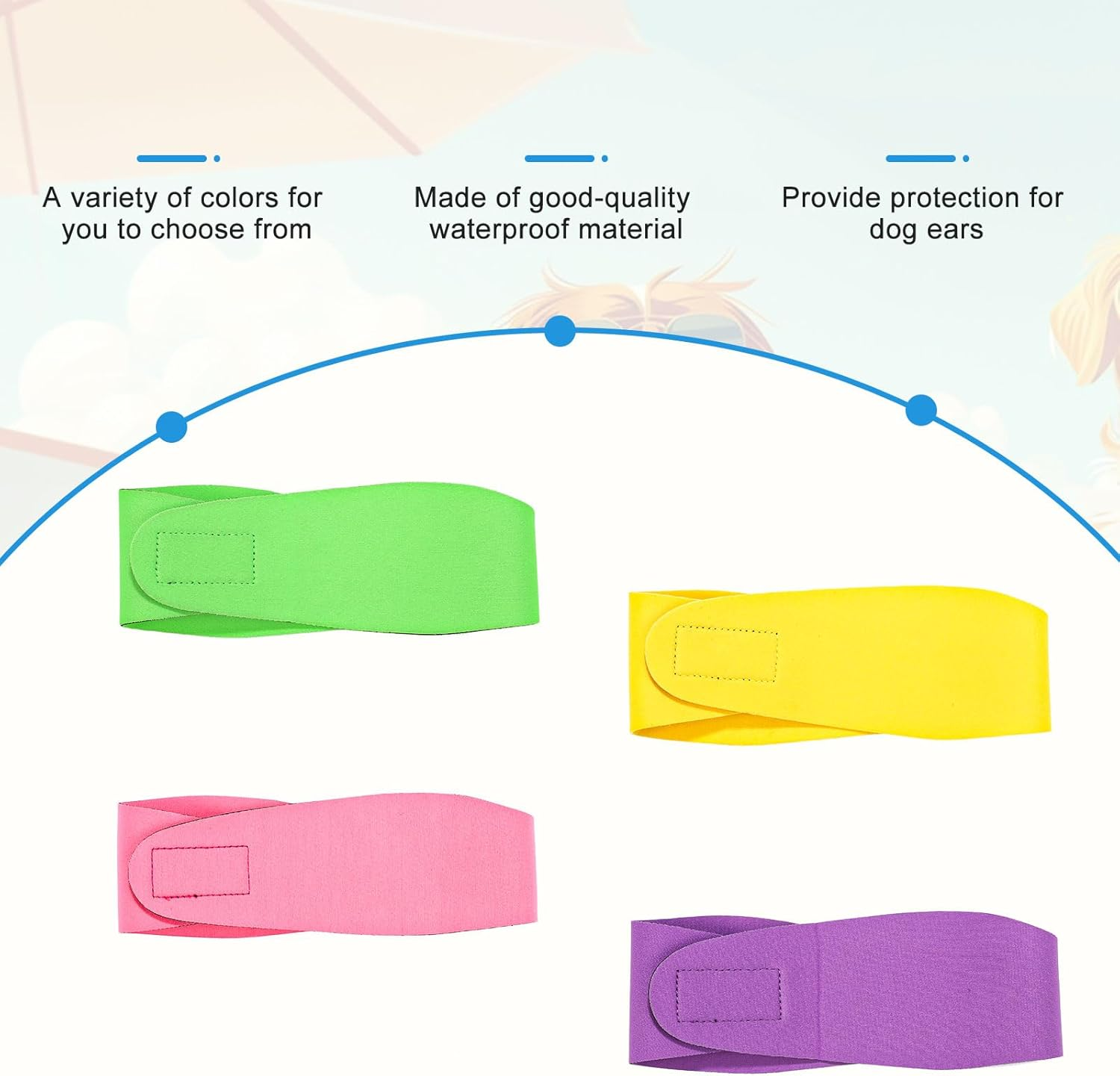 Pack of 4 Swimming Caps for Dogs, Waterproof Tube Scarf Bathing Cap for Dogs without Ear Flaps, Pet Earmuffs, Swimming Accessories (Purple, Pink, Yellow, Fluorescent Green) image number 5