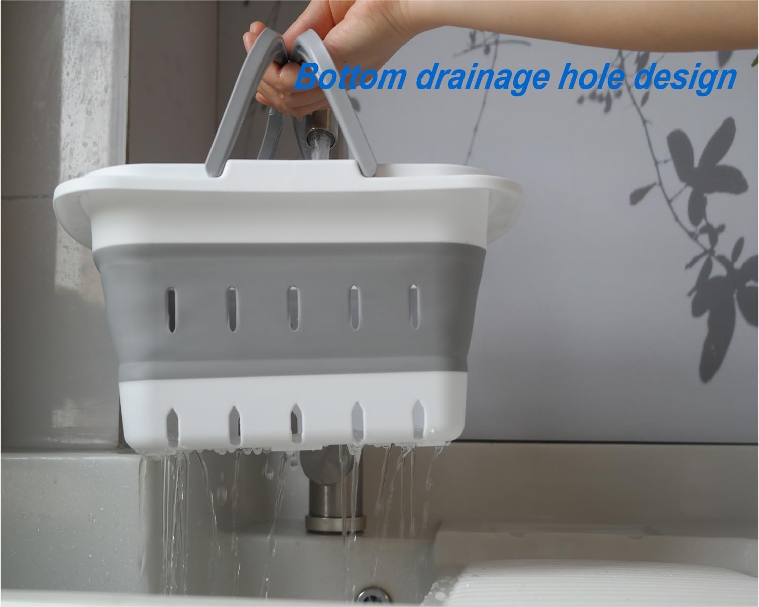 LABUBU Portable Folding Plastic Bath Caddy with Handle, Perforated, Travel Bathroom Organizer for Bedroom, Bathroom, Shower, Dorm Room, Camping and RV Use (Grey, 1 Pack) image number 5