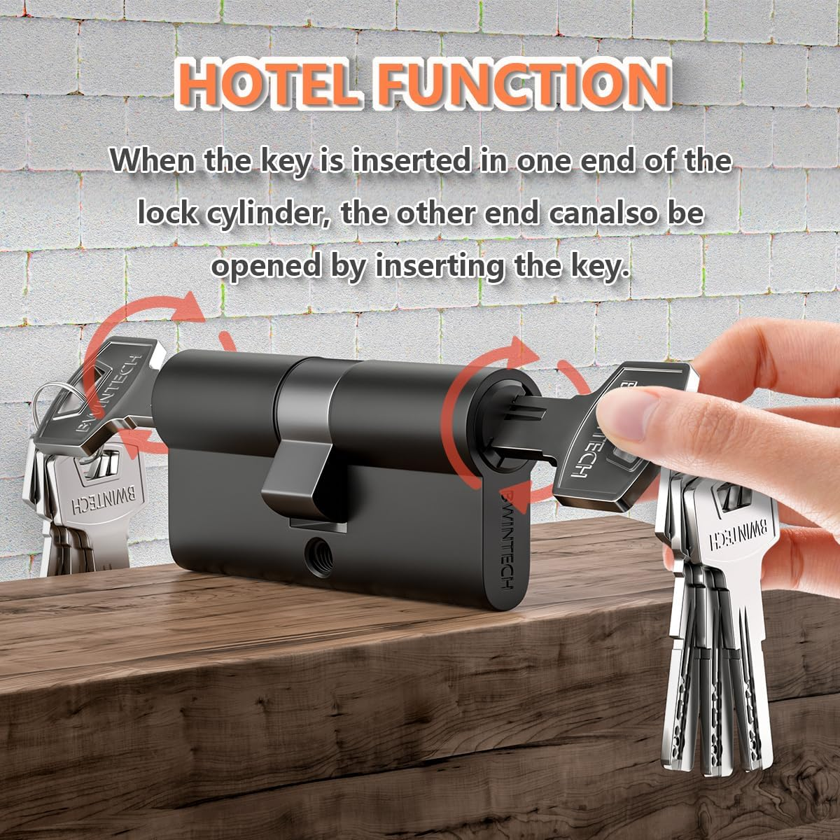 Bwintech 60 Mm (30/30) Black Zinc Alloy Euro Cylinder Lock, Door Drum Lock, Key Key with 8 Horizontal Dimple Keys image number 3