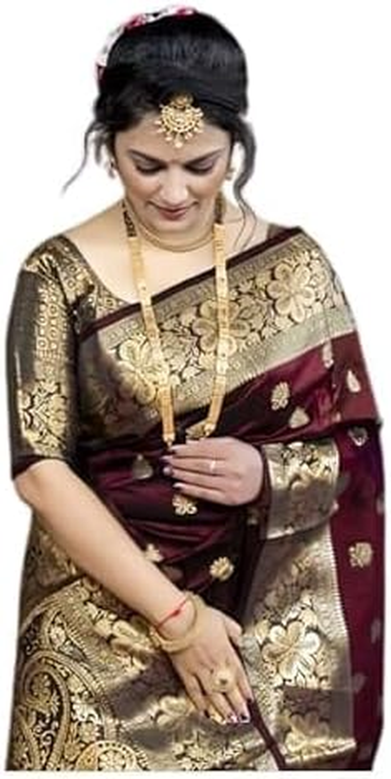C J Enterprise Women Pure Banarasi Silk Kanjivaram Style Blouse Wedding Saree (Vruksh) image number 6