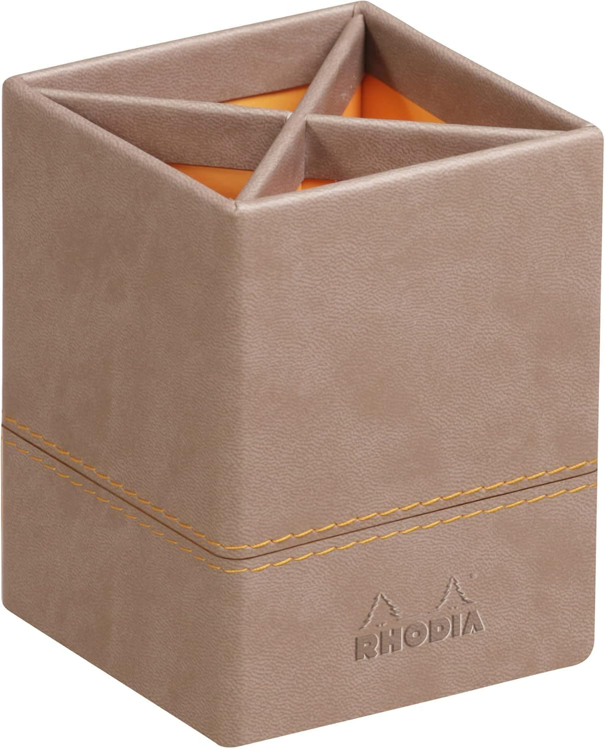 RHODIA 318816C - Anise Pencil Pot - 8X8X11 Cm - Orange Saddle Stitching - Faux Leather Exterior - Rhodiarama Home Office Collection - Office Organization & Design Storage