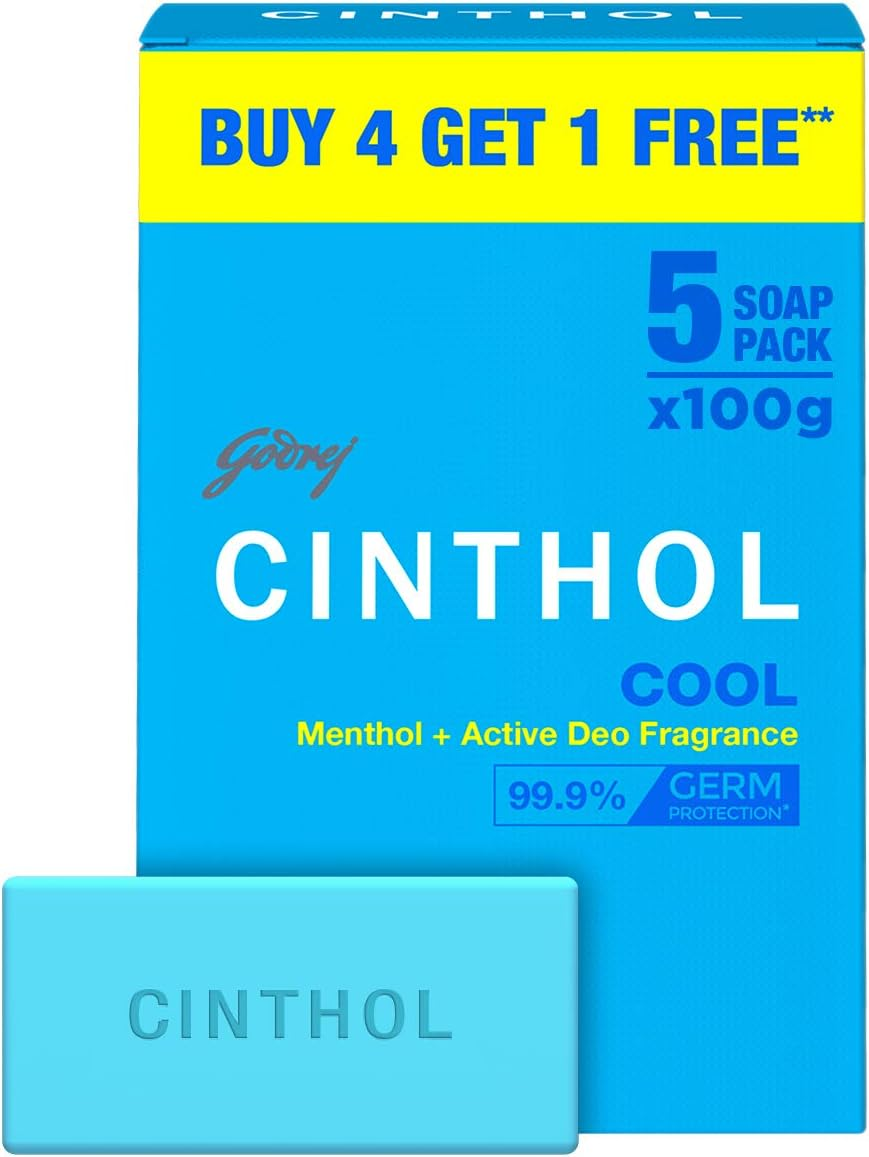 Cinthol Bath Cool Soap, 100G (Pack of 5) image number 1