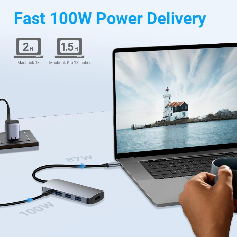 USB C to Dual HDMI Adapter, 8 in 1 USB C Docking Station USB C Adapter with 2HDMI, 3 USB 3.0, SD/TF, PD 100W, USB Adapter for Macbook Pro, XPS, Ipad Pro image number 6