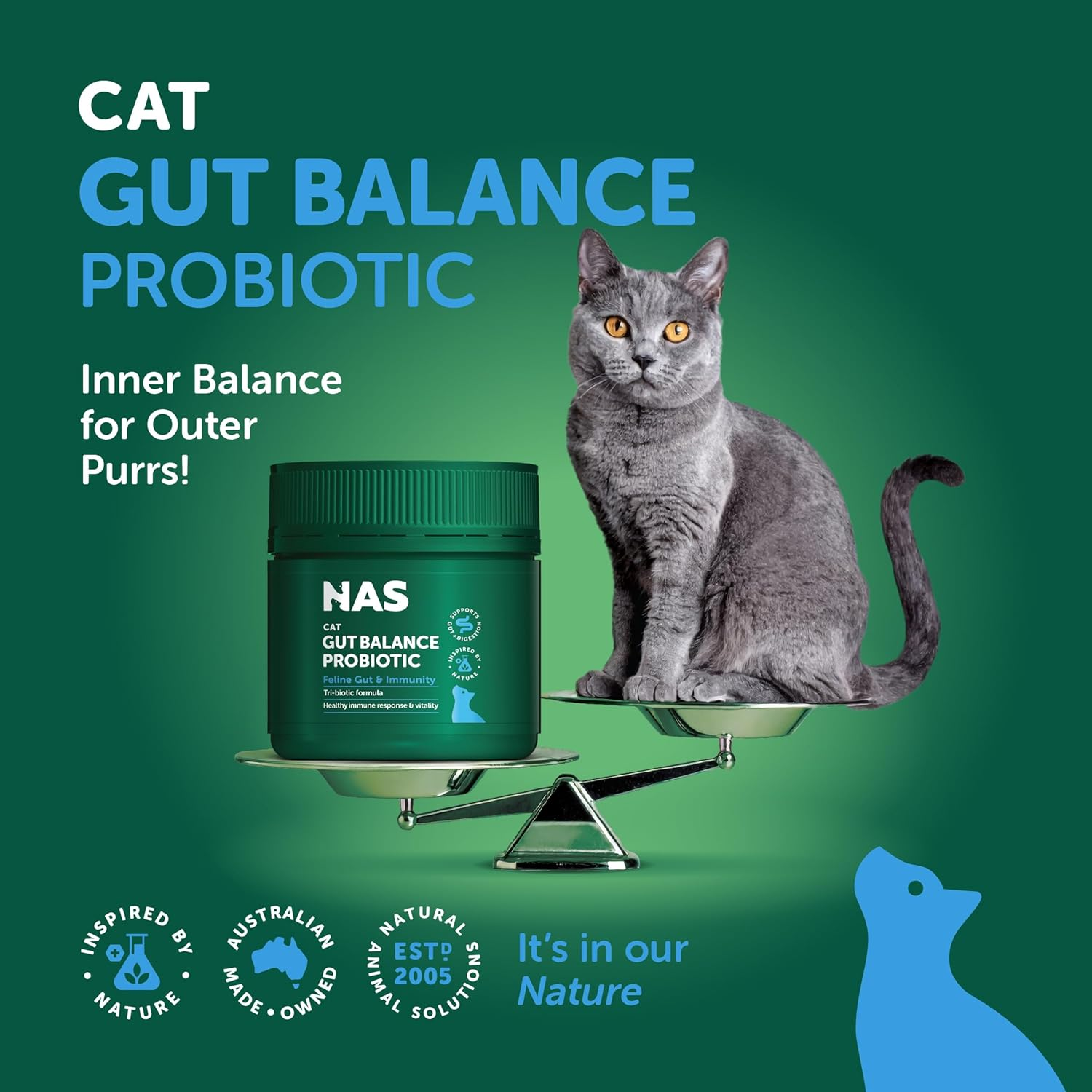 Natural Animal Solutions Gut Balance Probiotic for Cats 80G &ndash; Daily Digestive & Immune Support with Goat Milk & Postbiotics image number 3