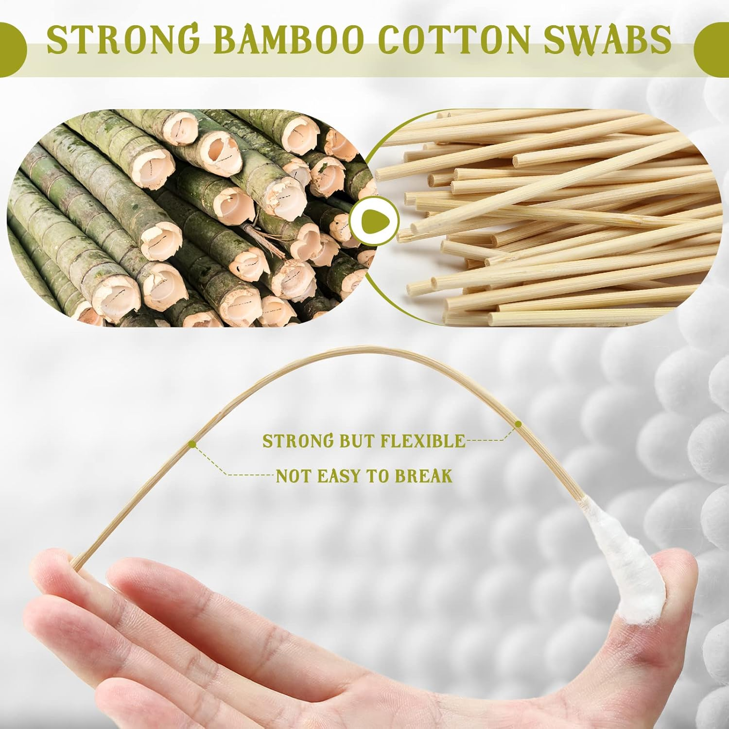 Zhehao 300 Pcs 8 Inch Large Cotton Swabs with Bamboo Handle Oversized Extra Long Cotton Tipped Applicators with Large 1/2" Diameter Ear Swabs for Wound Cleaning, Makeup image number 5