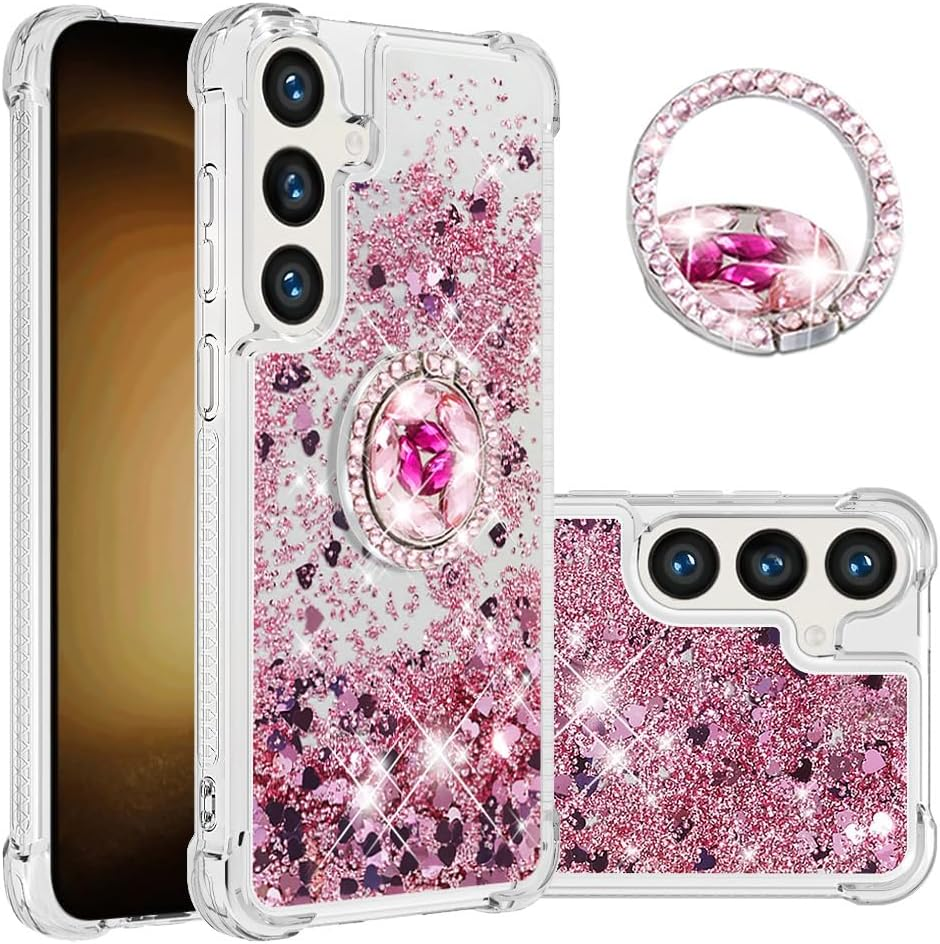 QIWEIQING Compatible with Samsung Galaxy S25 Ultra Liquid Case, Liquid Bling Quicksand Flowing Soft TPU Silicone Case with 180 Degree Ring Stand Case for Samsung S25 Ultra. Colourful YBH