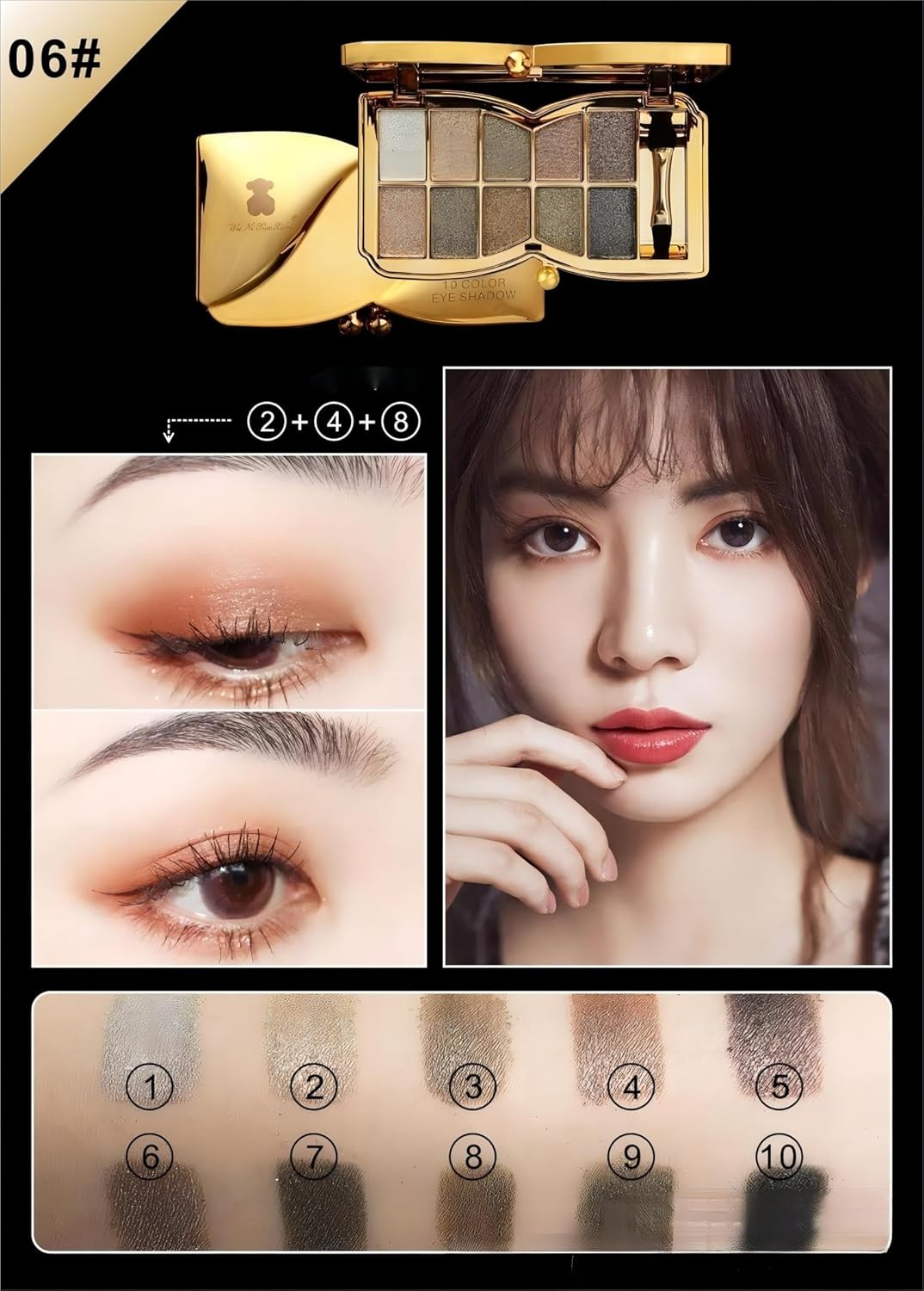 10 Colors Glitter Eyeshadow Palette, Fine Pressed Shimmer Eye Shadow Powder Pallet, Diamond Bright Makeup Set for Women (#6)