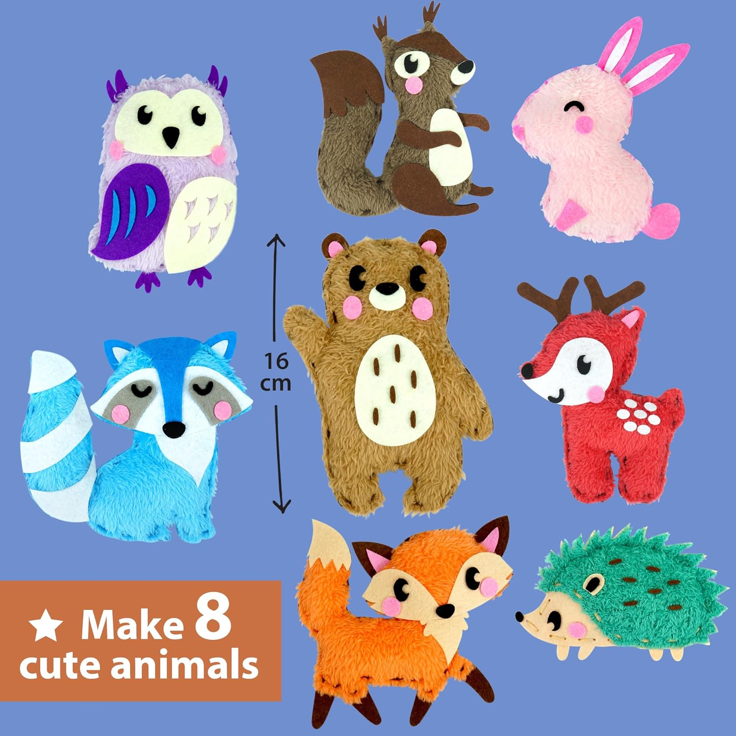 KRAFUN Woodland Animals Sewing Kit for Kids 5+ Years, 8 DIY Stuffed Dolls (Bear, Bunny, Fox, Owl, Deer), Felt, Instructions, Educational Craft Toy image number 4