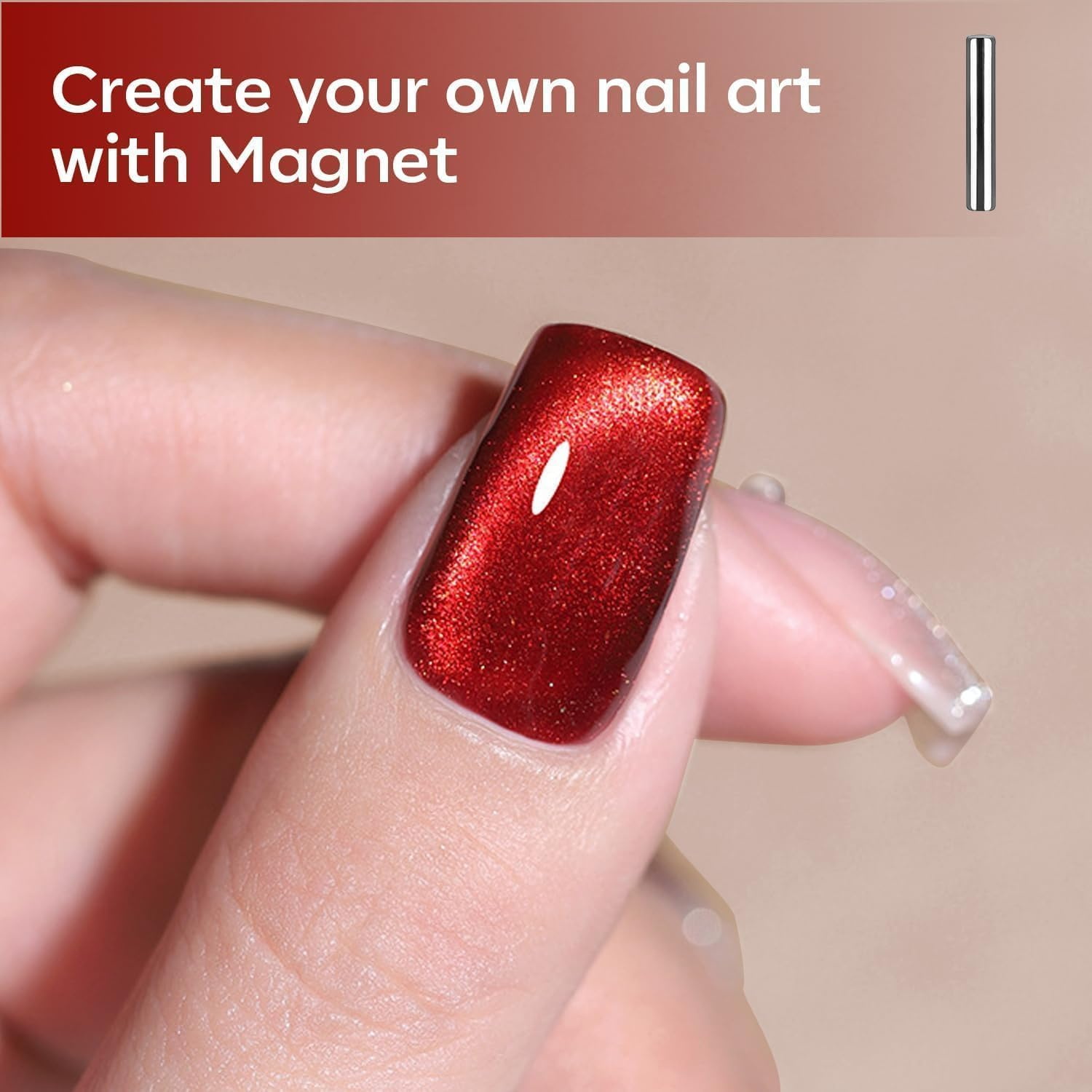 Modelones Cat Eye Gel Nail Polish,15 ML Glitter Red Gel Polish Magnetic Gel Burgundy Red Sparkle Bloody Nail Polish Reflective Translucent UV Ge Art DIY Salon for Girl Women image number 5