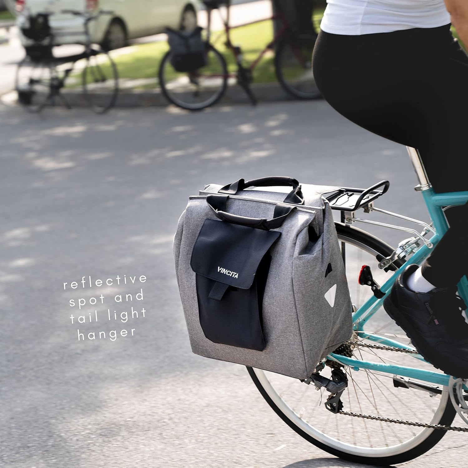 Vincita Jess Bicycle Grocery Pannier - Bike Shopping Bag for Urban Commuter with Large Capacity, Handle and Reflective Spots- Modern Stylish Design for All Bikes (Gray)